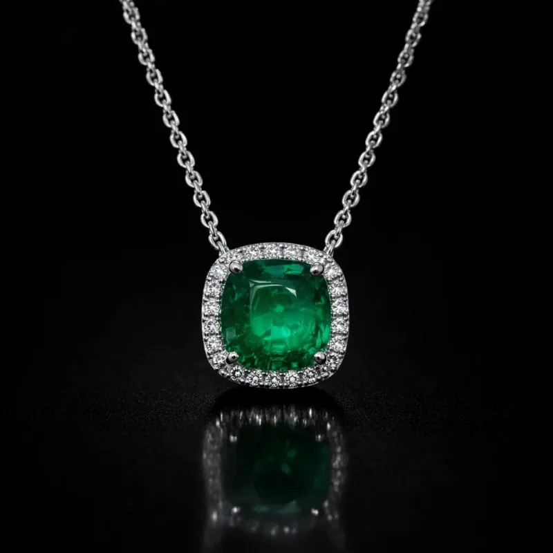 Zarevi Emerald and Moissanite Pave Necklace view 1
