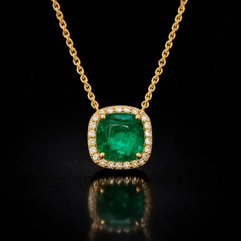 Zarevi Emerald and Moissanite Pave Necklace view 3