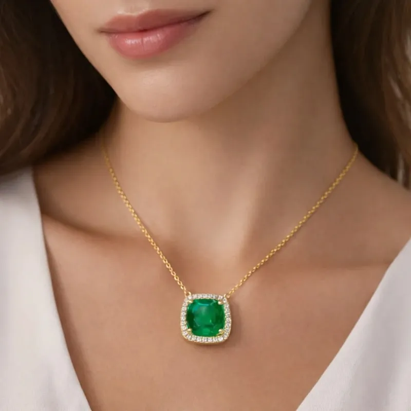 Zarevi Emerald and Moissanite Pave Necklace view 2